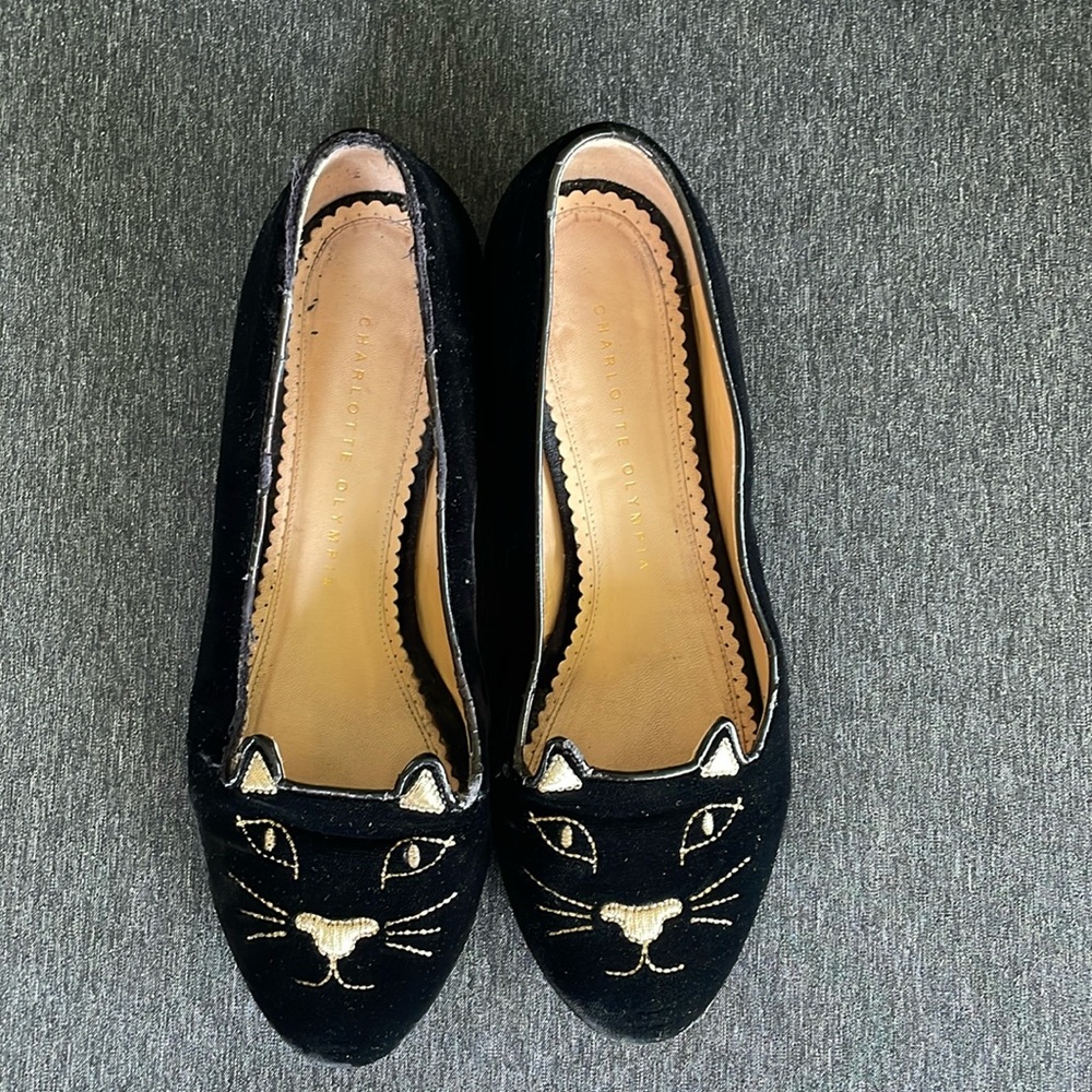 Charlotte Olympia kitty flats black velour EU 38,5 fits US 8 - Picture 4 of 6